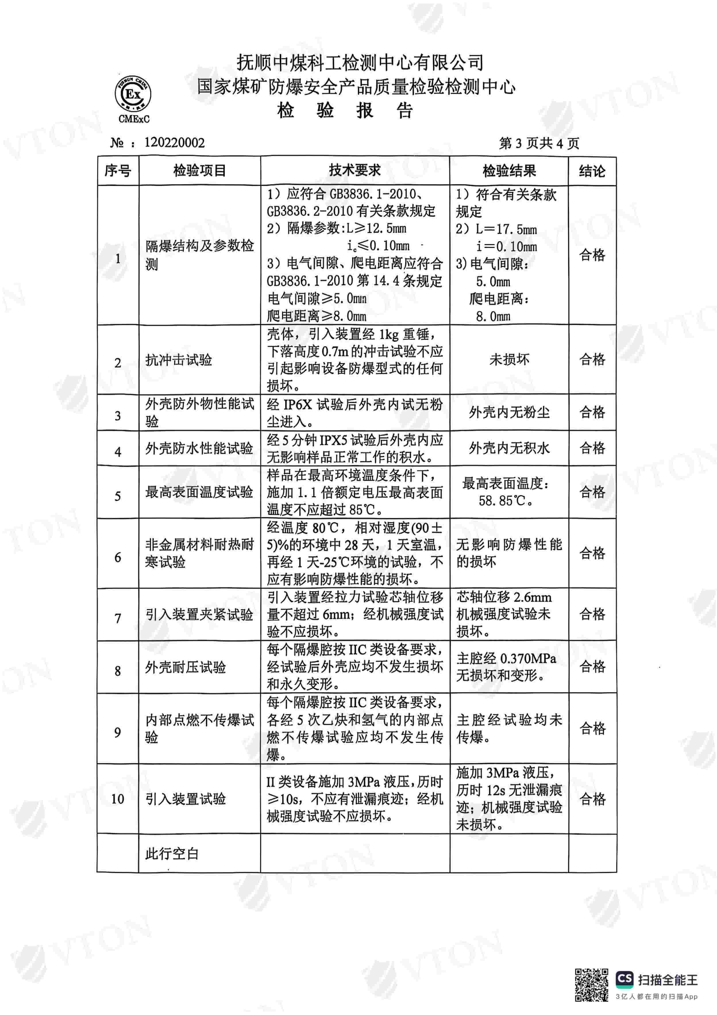 VTON威盾防爆电磁阀检测报告四
