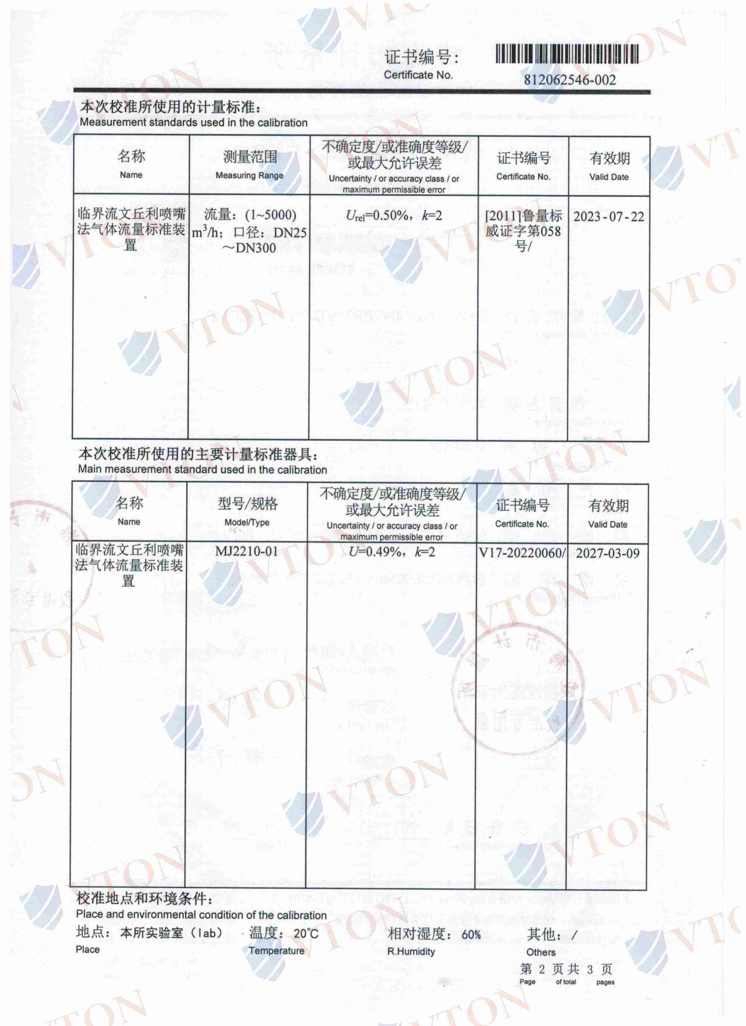VTON威盾涡街流量计第三方检测报告二